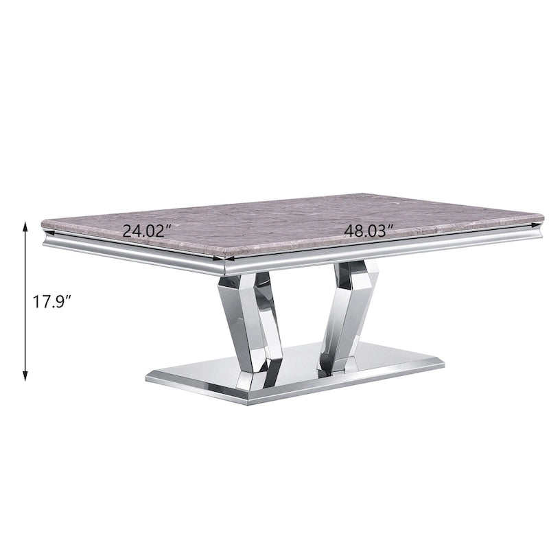Rectangular Faux Marble Top Coffee Table with Gold Mirrored Stainless Steel Base