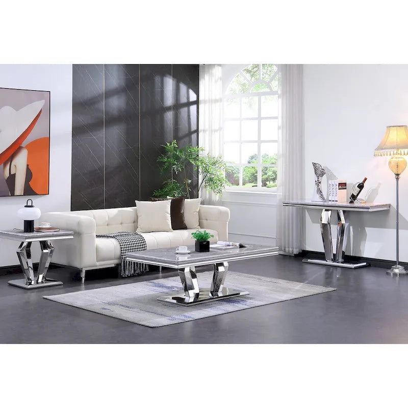 Rectangular Faux Marble Top Coffee Table with Gold Mirrored Stainless Steel Base