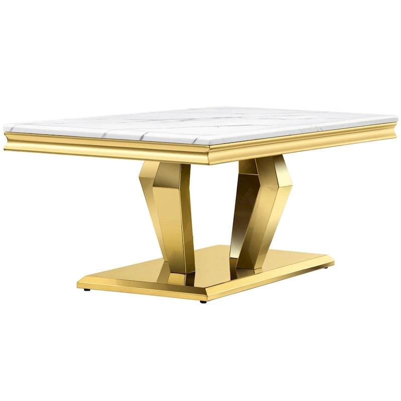 Rectangular Faux Marble Top Coffee Table with Gold Mirrored Stainless Steel Base