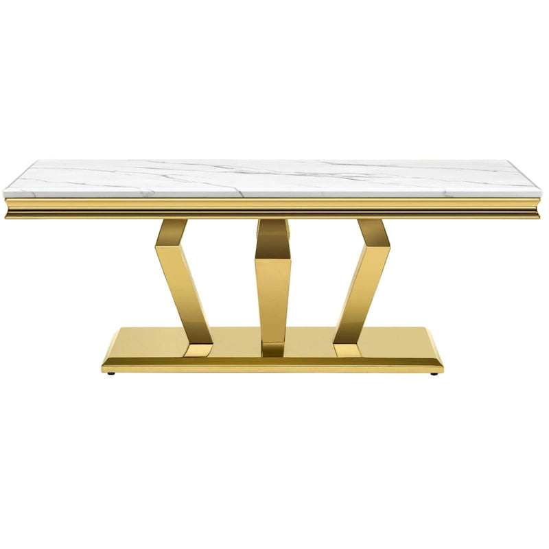 Rectangular Faux Marble Top Coffee Table with Gold Mirrored Stainless Steel Base