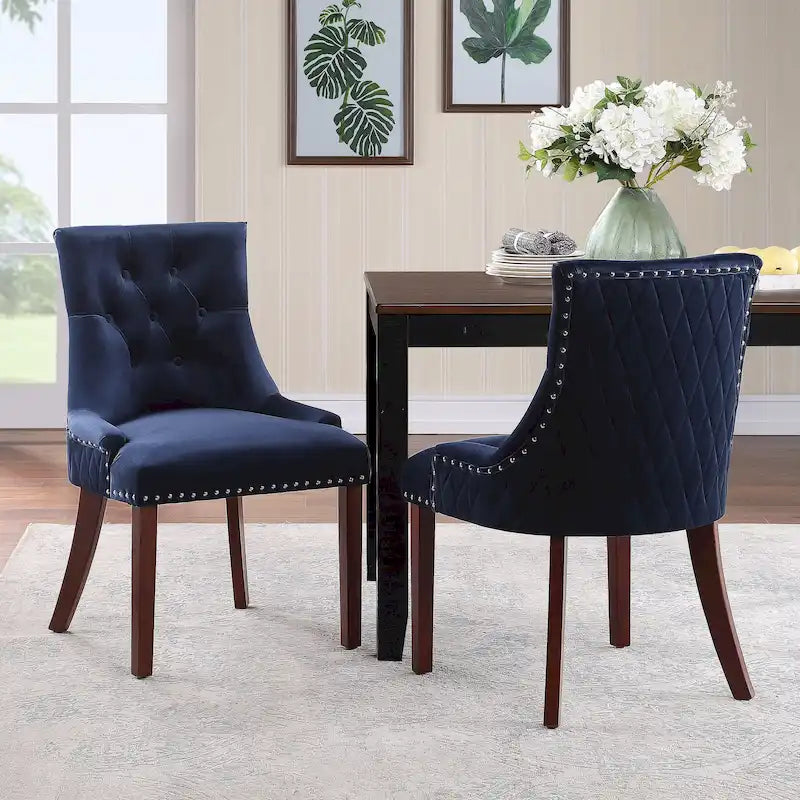 Tufted Velvet Upholstered Dining Chair with Poplar Wooden Legs