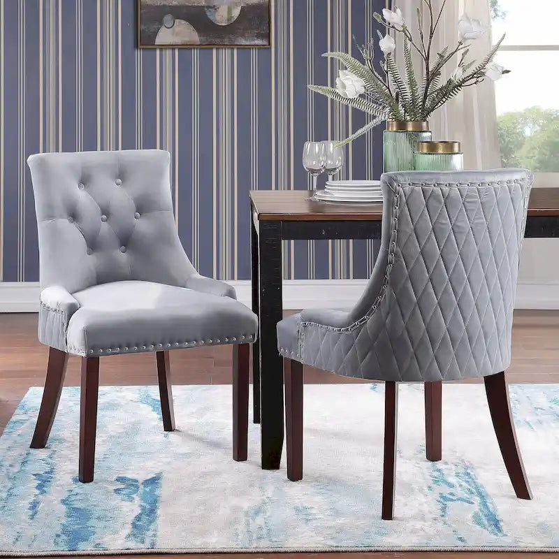 Tufted Velvet Upholstered Dining Chair with Poplar Wooden Legs