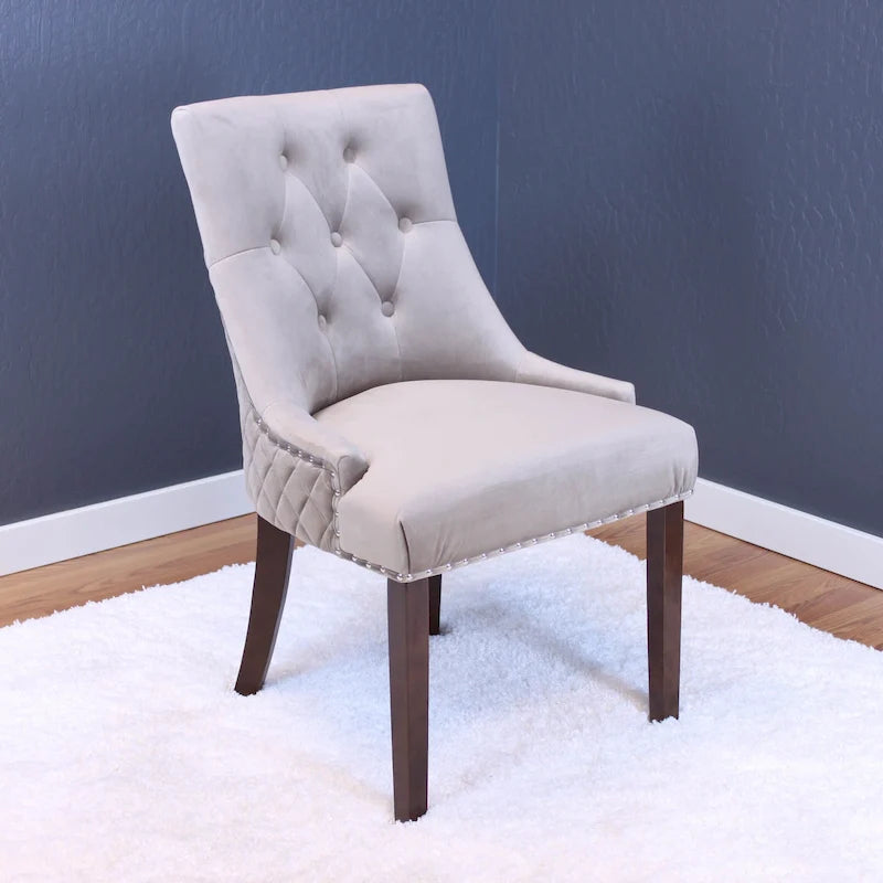 Tufted Velvet Upholstered Dining Chair with Poplar Wooden Legs