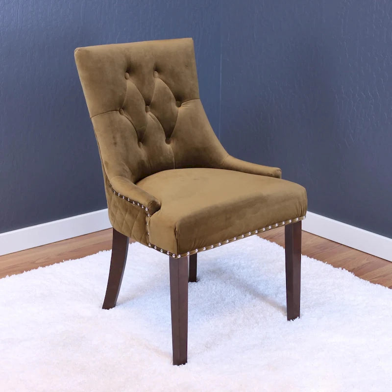 Tufted Velvet Upholstered Dining Chair with Poplar Wooden Legs