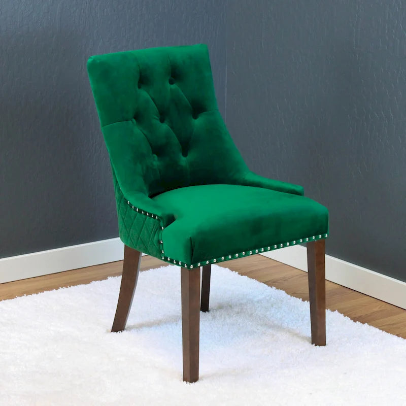Tufted Velvet Upholstered Dining Chair with Poplar Wooden Legs