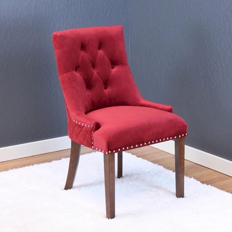 Tufted Velvet Upholstered Dining Chair with Poplar Wooden Legs