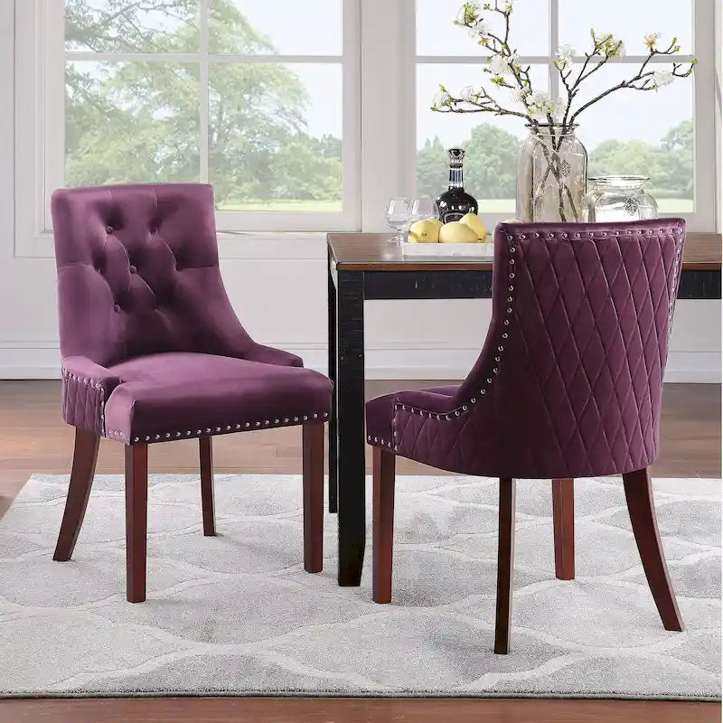 Tufted Velvet Upholstered Dining Chair with Poplar Wooden Legs