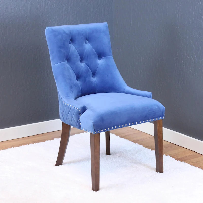 Tufted Velvet Upholstered Dining Chair with Poplar Wooden Legs