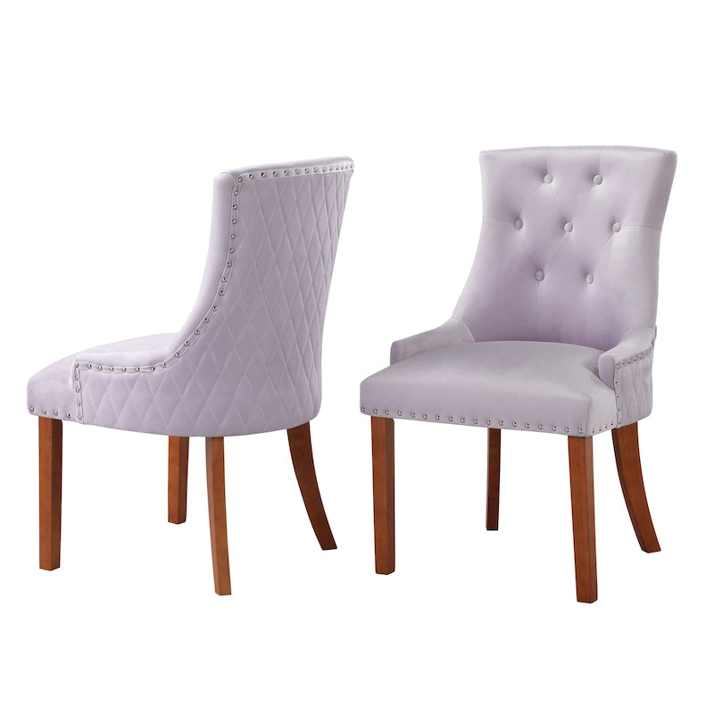 Tufted Velvet Upholstered Dining Chair with Poplar Wooden Legs