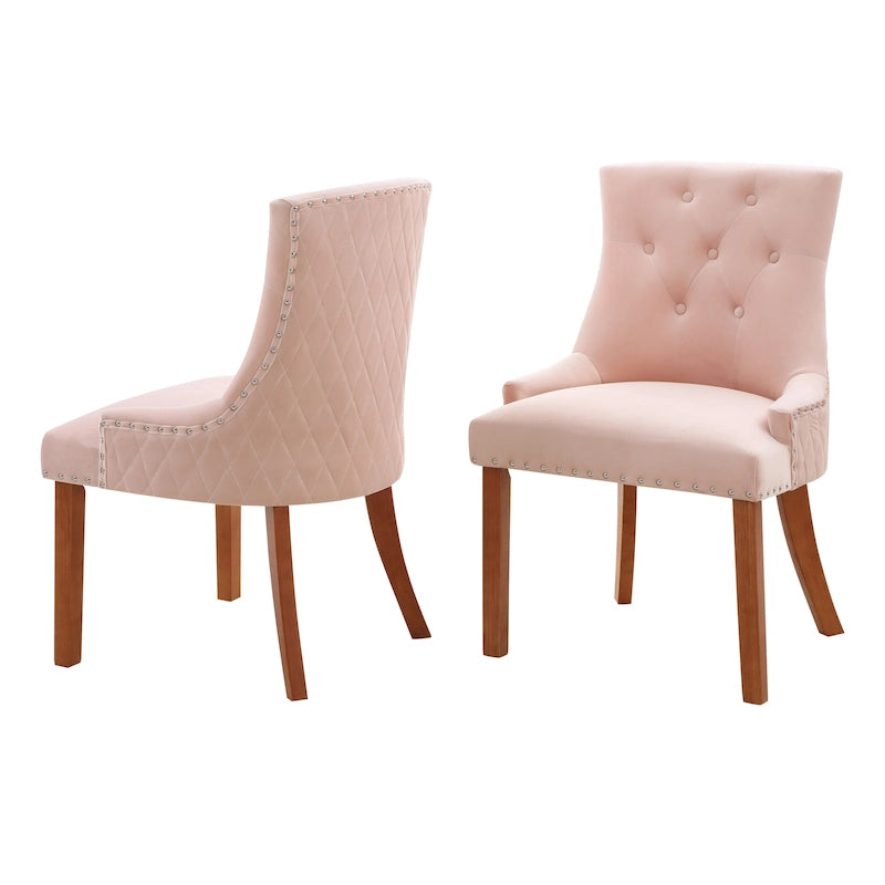 Tufted Velvet Upholstered Dining Chair with Poplar Wooden Legs