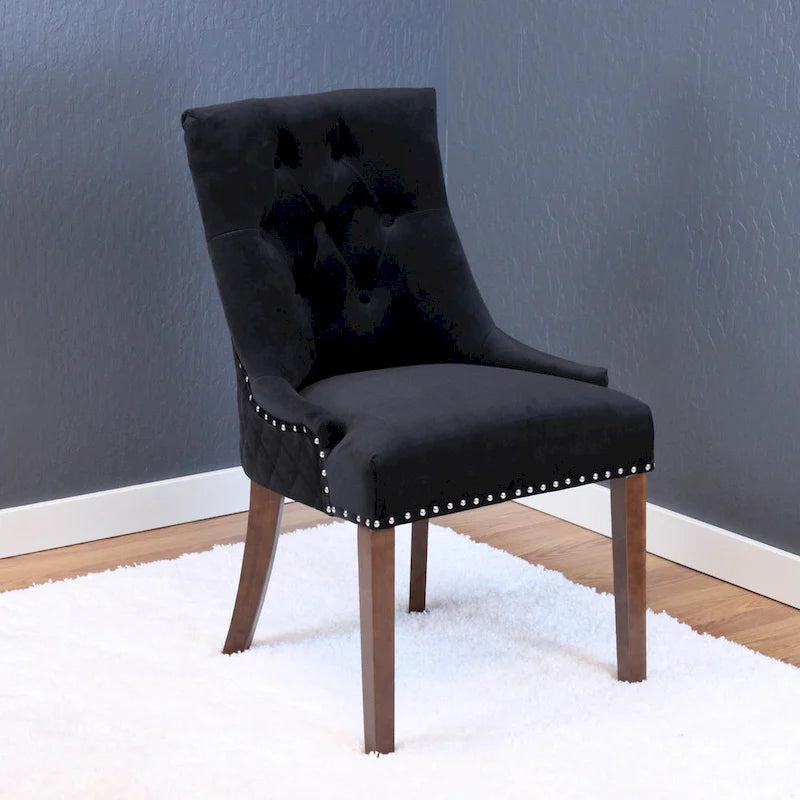 Tufted Velvet Upholstered Dining Chair with Poplar Wooden Legs