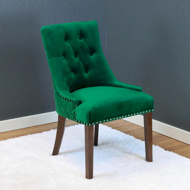 Tufted Velvet Upholstered Dining Chair with Poplar Wooden Legs