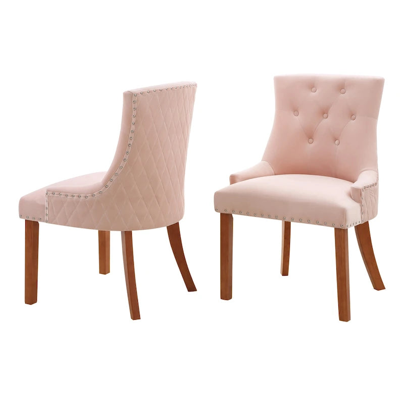Tufted Velvet Upholstered Dining Chair with Poplar Wooden Legs