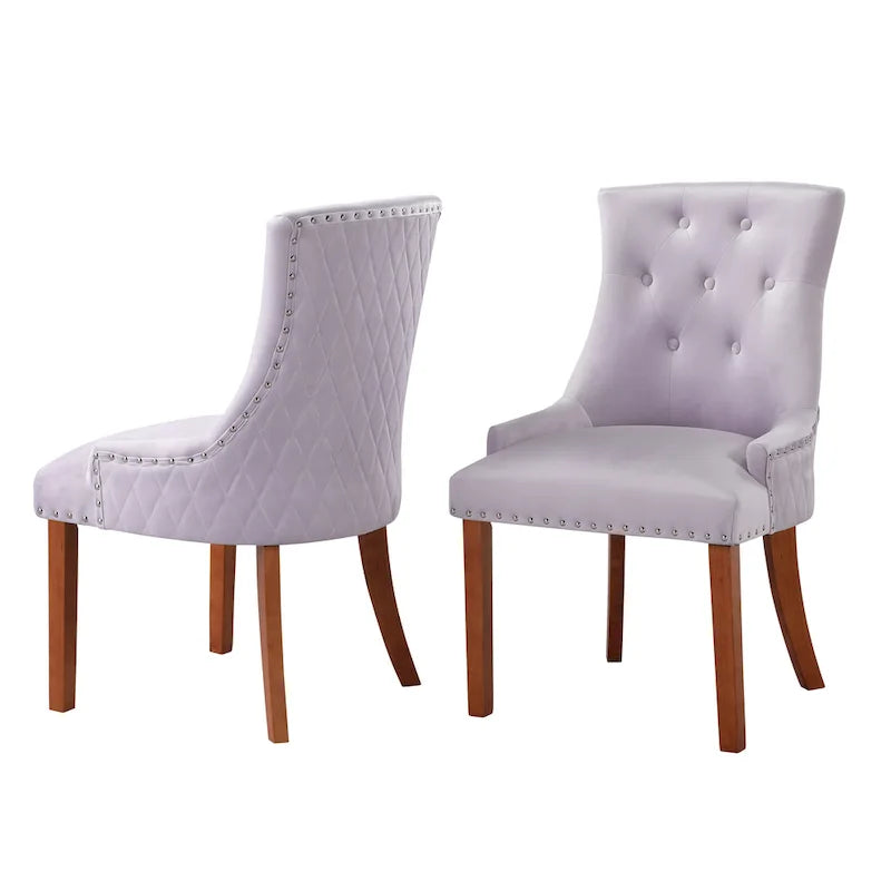 Tufted Velvet Upholstered Dining Chair with Poplar Wooden Legs