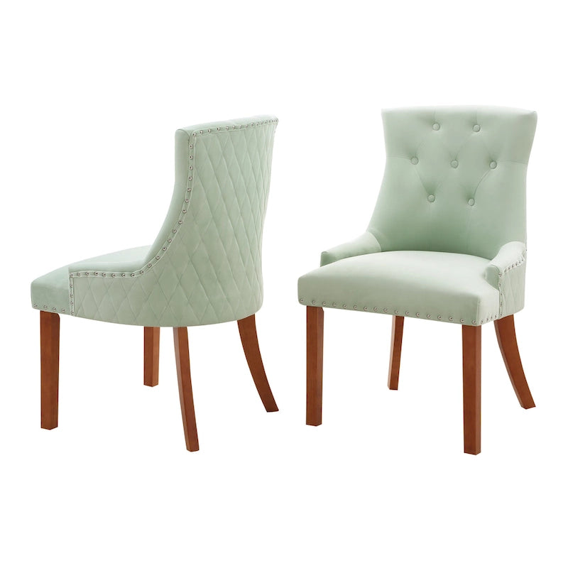 Tufted Velvet Upholstered Dining Chair with Poplar Wooden Legs