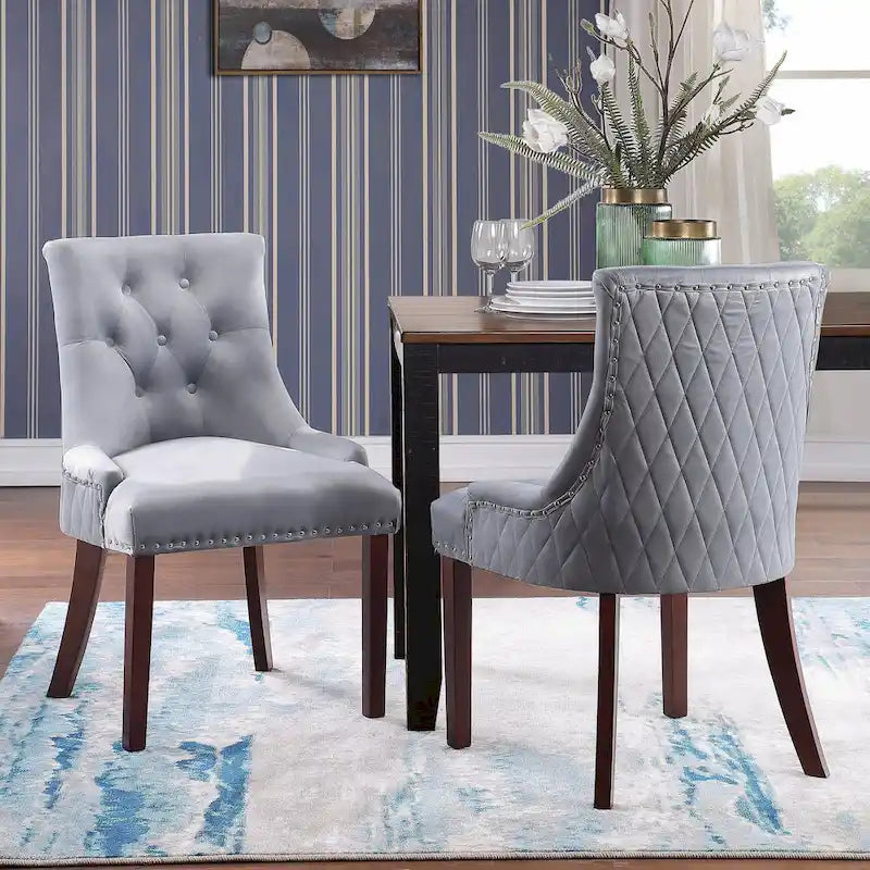 Tufted Velvet Upholstered Dining Chair with Poplar Wooden Legs