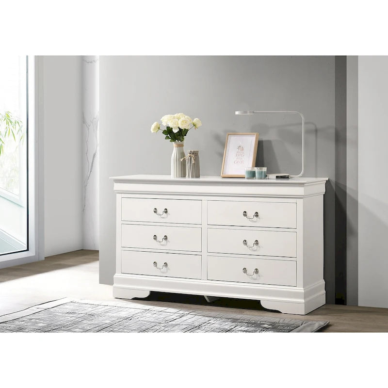Classic 6-Drawer Dresser with Dovetailed Drawers and Curved Molding