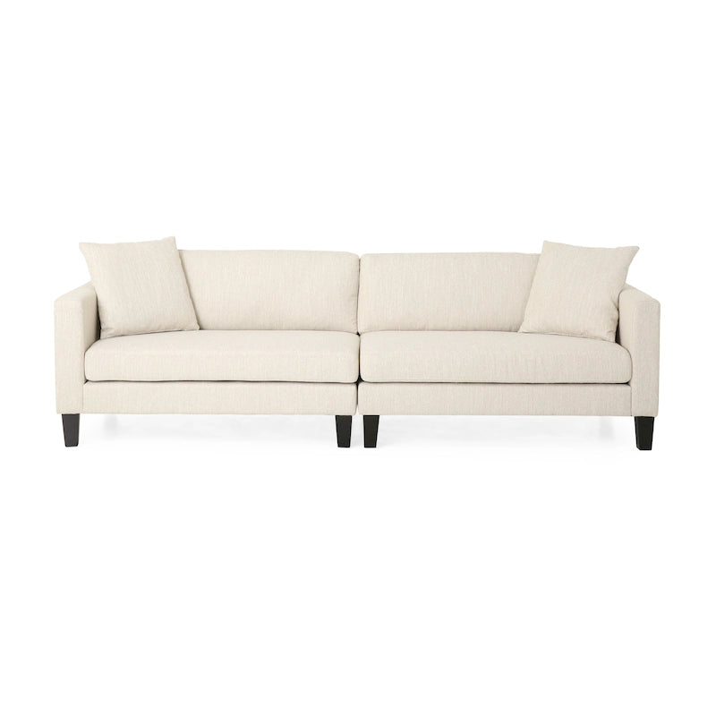 Contemporary Fabric Upholstered Sofa with Accent Pillows Birch Wood Legs Charcoal Beige