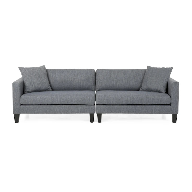 Contemporary Fabric Upholstered Sofa with Accent Pillows Birch Wood Legs Charcoal Beige