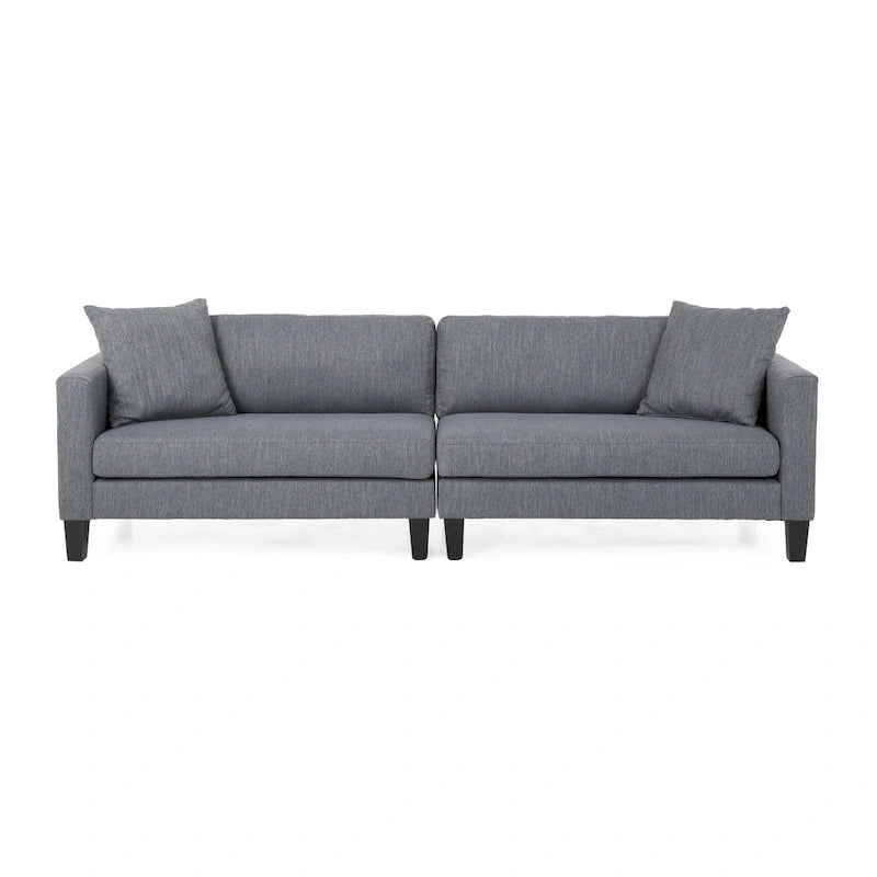 Contemporary Fabric Upholstered Sofa with Accent Pillows Birch Wood Legs Charcoal Beige