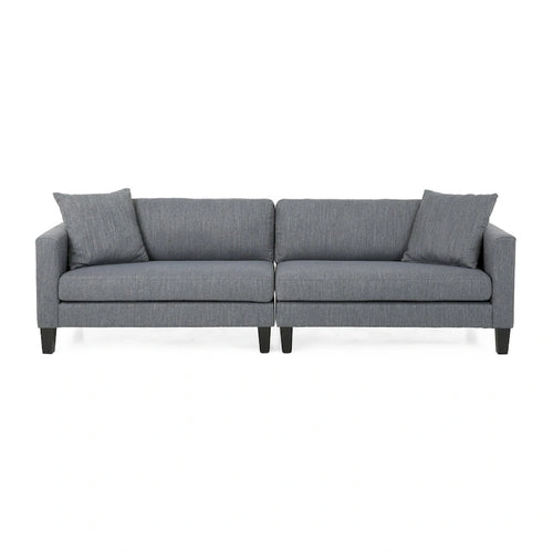 Modernes Sofa mit Stoffbezug, Akzentkissen und Beinen aus Birkenholz, Anthrazit Beige