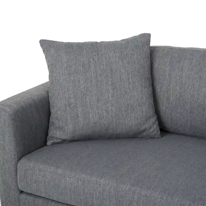 Contemporary Fabric Upholstered Sofa with Accent Pillows Birch Wood Legs Charcoal Beige