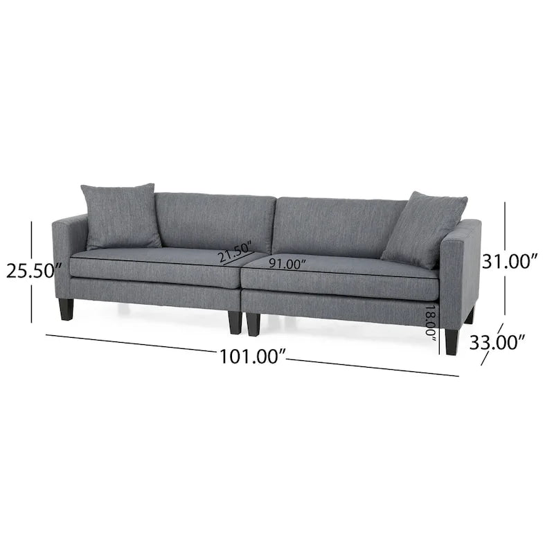 Contemporary Fabric Upholstered Sofa with Accent Pillows Birch Wood Legs Charcoal Beige