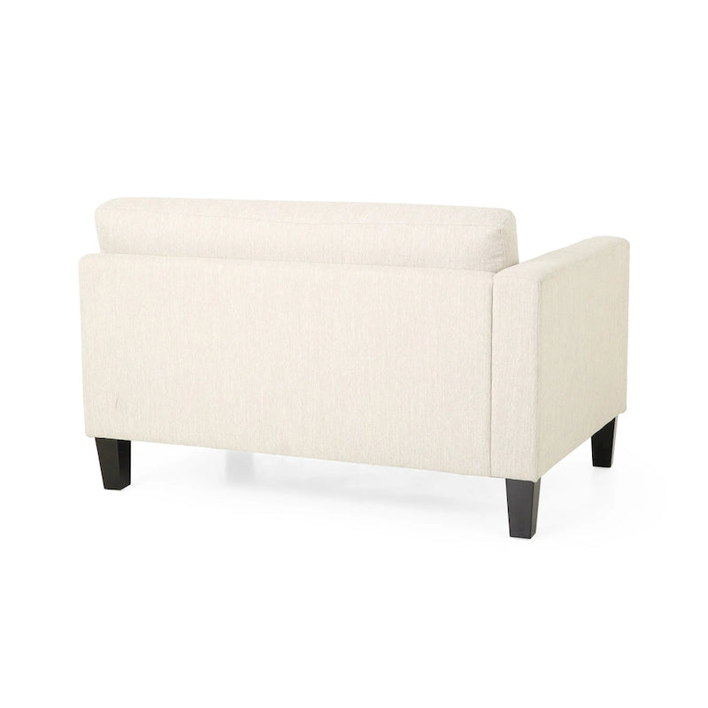 Contemporary Fabric Upholstered Sofa with Accent Pillows Birch Wood Legs Charcoal Beige