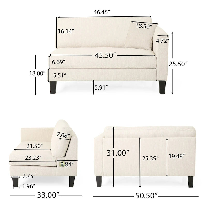 Contemporary Fabric Upholstered Sofa with Accent Pillows Birch Wood Legs Charcoal Beige