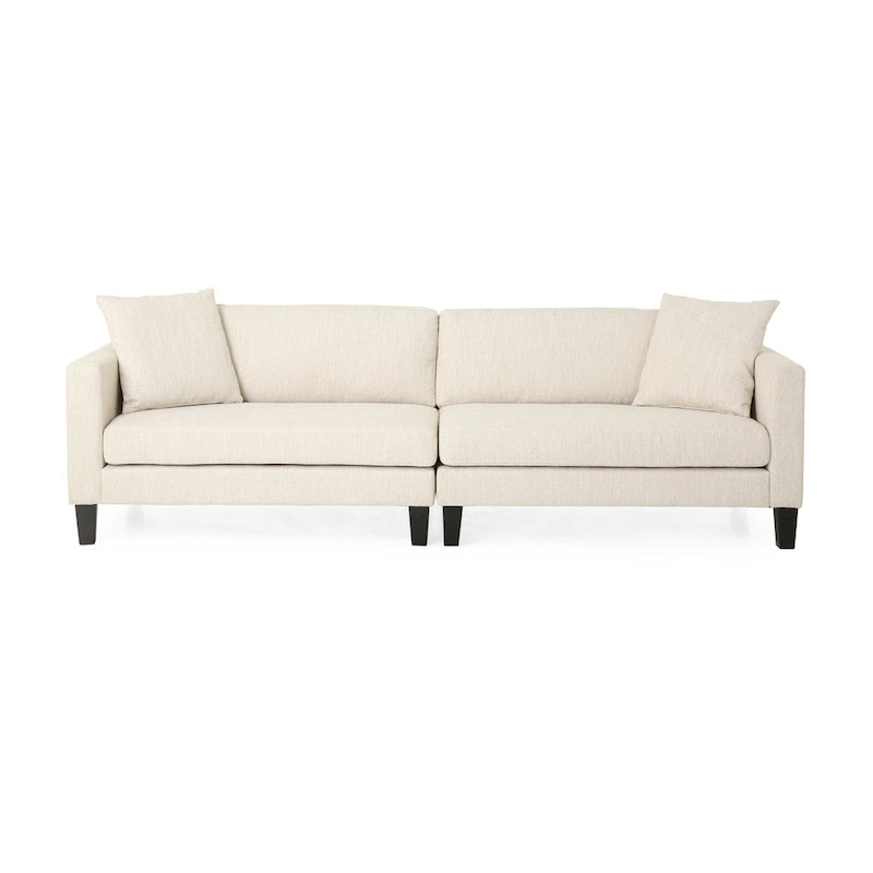 Contemporary Fabric Upholstered Sofa with Accent Pillows Birch Wood Legs Charcoal Beige