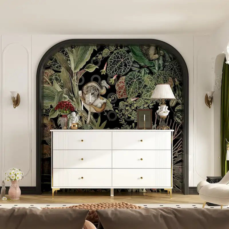 White 6-Drawer Dresser with Gold Handles Modern MDF Storage Chest