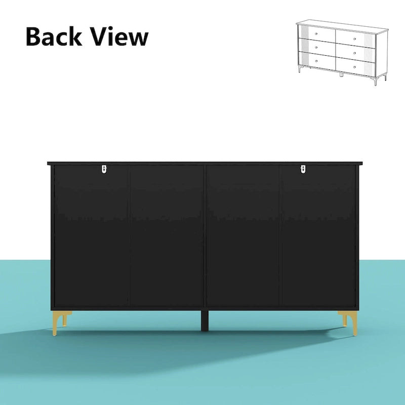 White 6-Drawer Dresser with Gold Handles Modern MDF Storage Chest