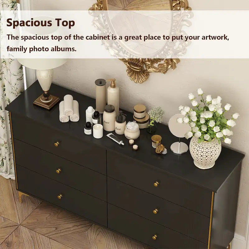 White 6-Drawer Dresser with Gold Handles Modern MDF Storage Chest
