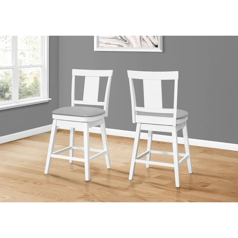 Grey Upholstered Swivel Counter Height Bar Chair with White Wood Frame