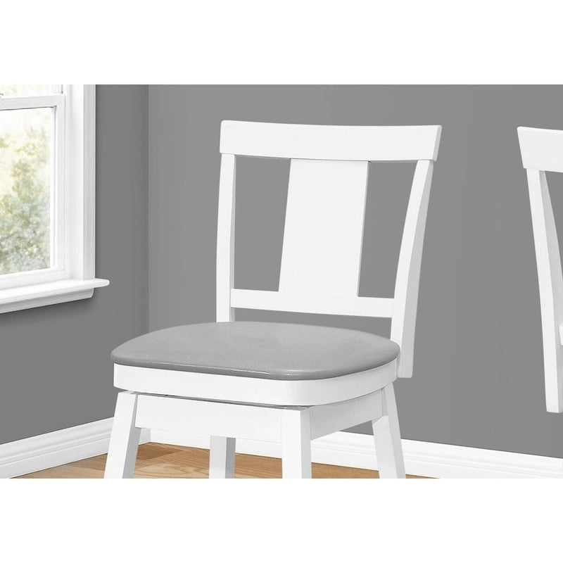 Grey Upholstered Swivel Counter Height Bar Chair with White Wood Frame