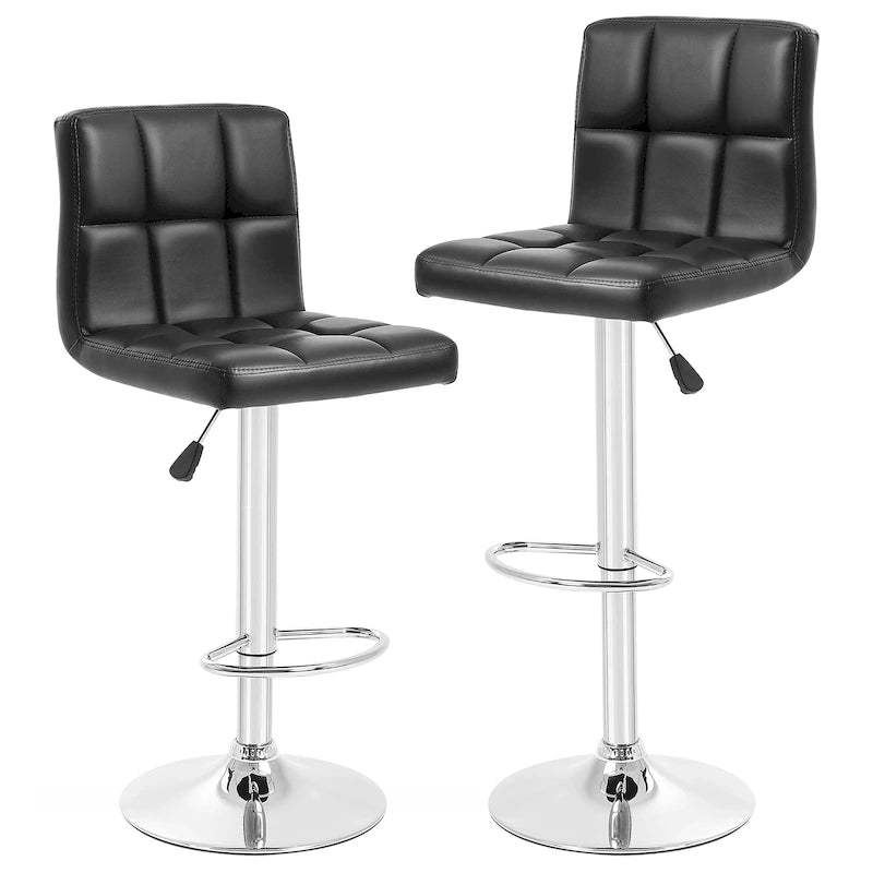 Quilted PU Leather Adjustable Height Swivel Bar Stool with Chrome Base