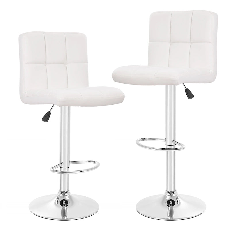 Quilted PU Leather Adjustable Height Swivel Bar Stool with Chrome Base