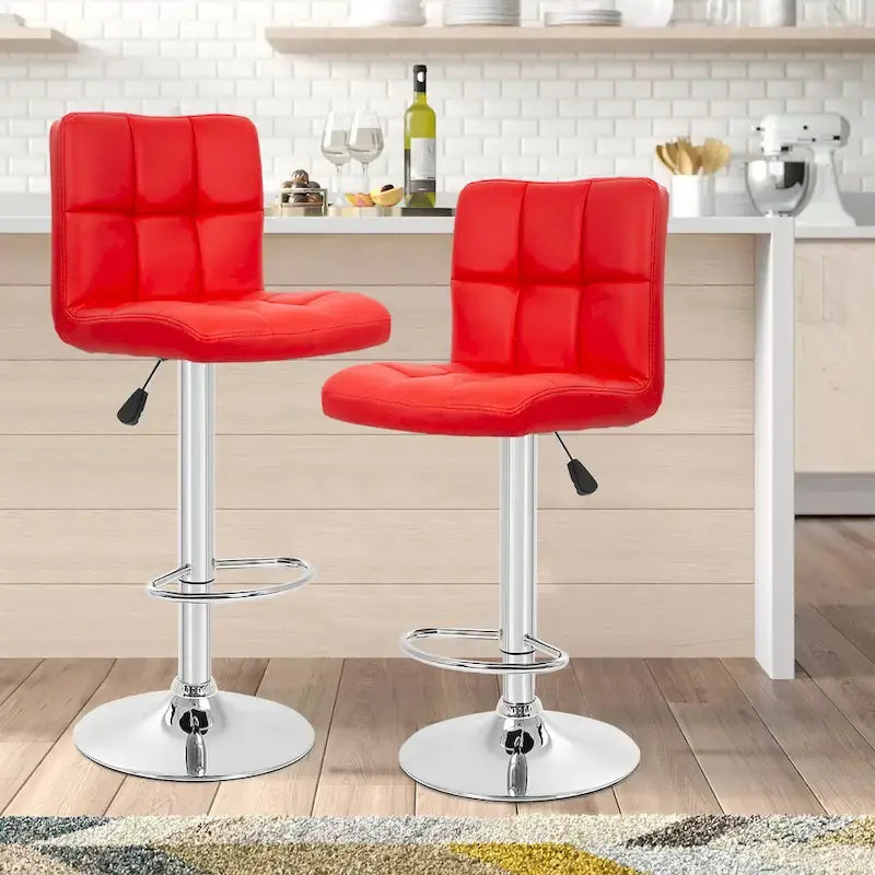 Quilted PU Leather Adjustable Height Swivel Bar Stool with Chrome Base