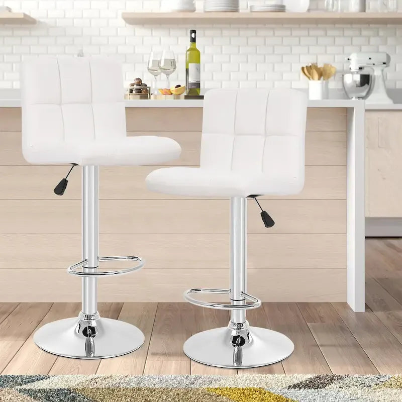 Quilted PU Leather Adjustable Height Swivel Bar Stool with Chrome Base