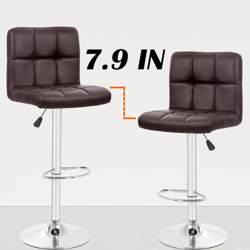 Quilted PU Leather Adjustable Height Swivel Bar Stool with Chrome Base
