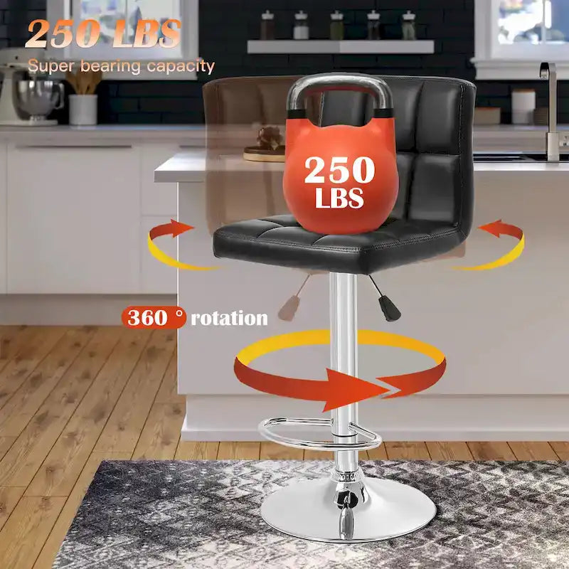 Quilted PU Leather Adjustable Height Swivel Bar Stool with Chrome Base