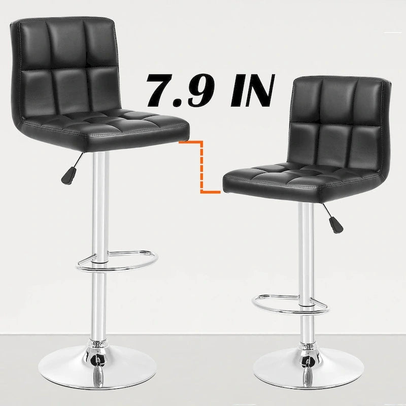 Quilted PU Leather Adjustable Height Swivel Bar Stool with Chrome Base