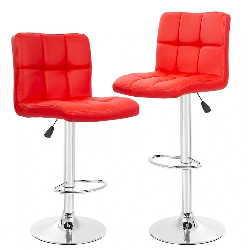 Quilted PU Leather Adjustable Height Swivel Bar Stool with Chrome Base