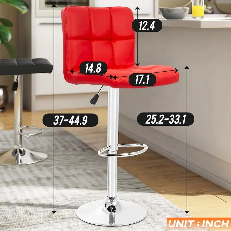 Quilted PU Leather Adjustable Height Swivel Bar Stool with Chrome Base
