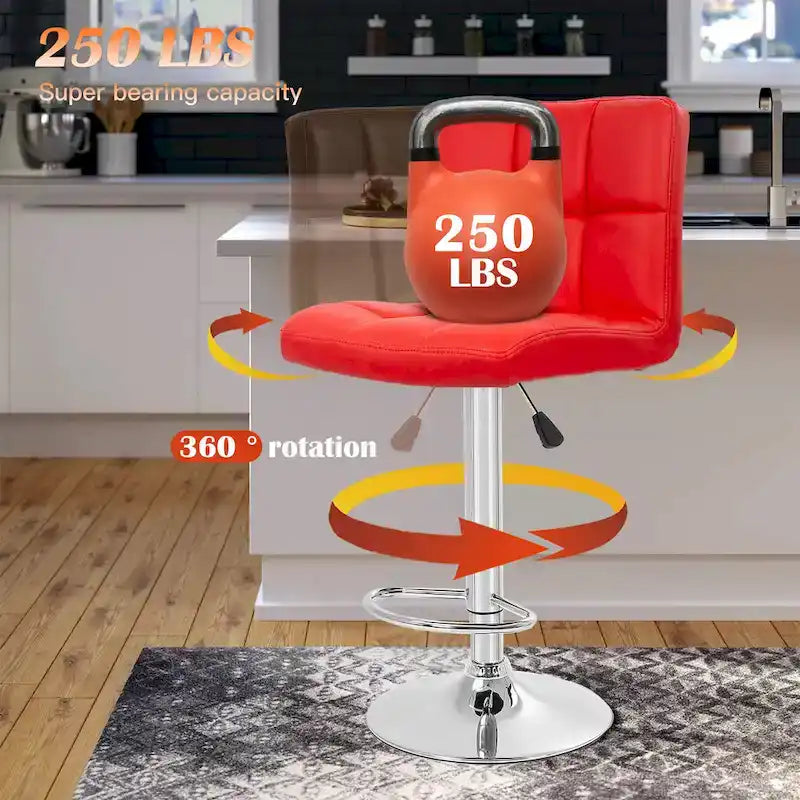 Quilted PU Leather Adjustable Height Swivel Bar Stool with Chrome Base