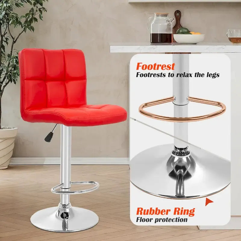 Quilted PU Leather Adjustable Height Swivel Bar Stool with Chrome Base