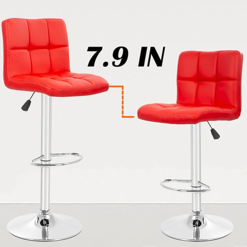 Quilted PU Leather Adjustable Height Swivel Bar Stool with Chrome Base