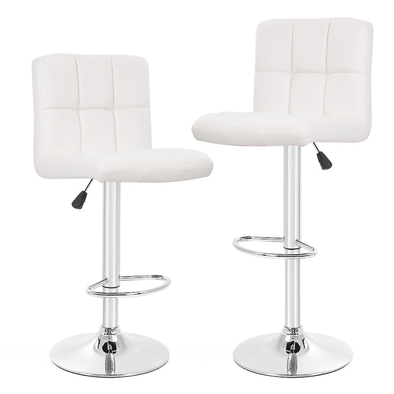 Quilted PU Leather Adjustable Height Swivel Bar Stool with Chrome Base
