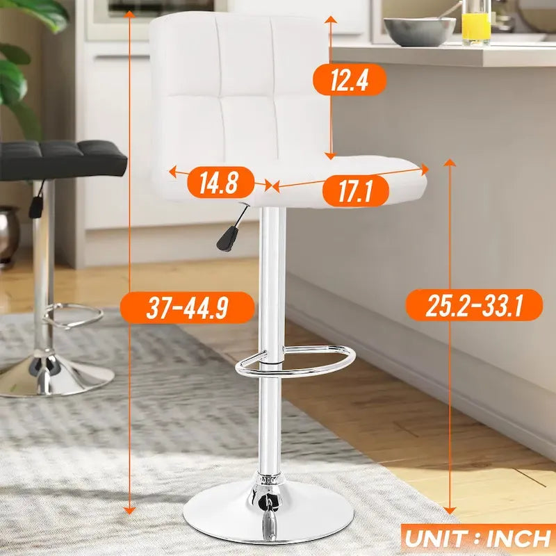 Quilted PU Leather Adjustable Height Swivel Bar Stool with Chrome Base