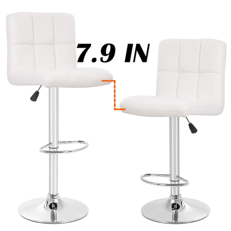 Quilted PU Leather Adjustable Height Swivel Bar Stool with Chrome Base